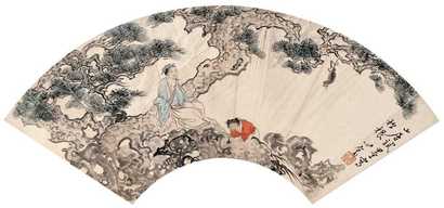 溥心畬 山居试墨 扇面